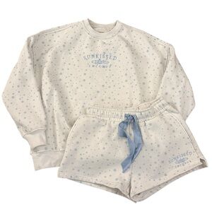 Sunkissed Coconut Snowflake Sweatshirt/Short Lounge Set White/Blue Thick Medium